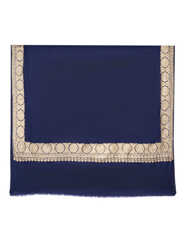 Blue Woolen Mens Shawl with Gold Border – 80x40 Inches