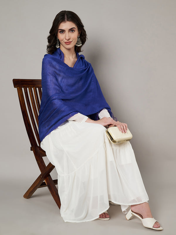 Royal Blue Solid Cotton Dupatta with Subtle Texture & Tassel Ends (Size: 2.5x1 m Approx)
