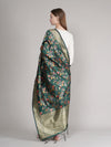 Bottle Green Paithani Silk Dupatta with Multicolour Floral Zari Weave (Size: 2.5x1 m Approx)