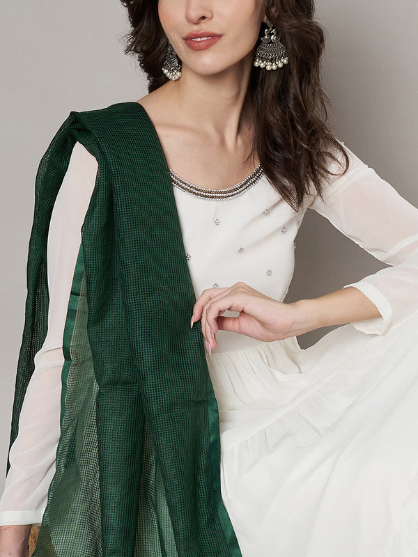 Bottle Green Sheer Handwoven Cotton Dupatta with Tassel Finish (Size: 2.5x1 m Approx)