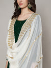 White Chinon Dupatta with Gota Patti Border & Sequin Detailing (Size: 2.5x1 m Approx)