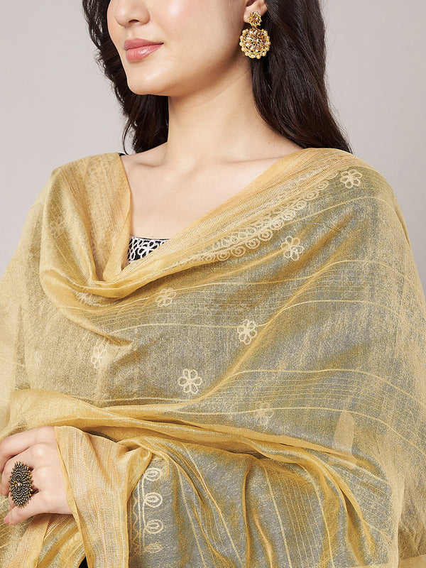 Gold Chanderi Silk Dupatta with Gold Border & Tassels (Size: 2.5x1 m Approx)