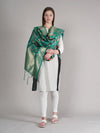 Emerald Green Paithani Silk Dupatta with Multicolour Floral Zari Weave (Size: 2.5x1 m Approx)