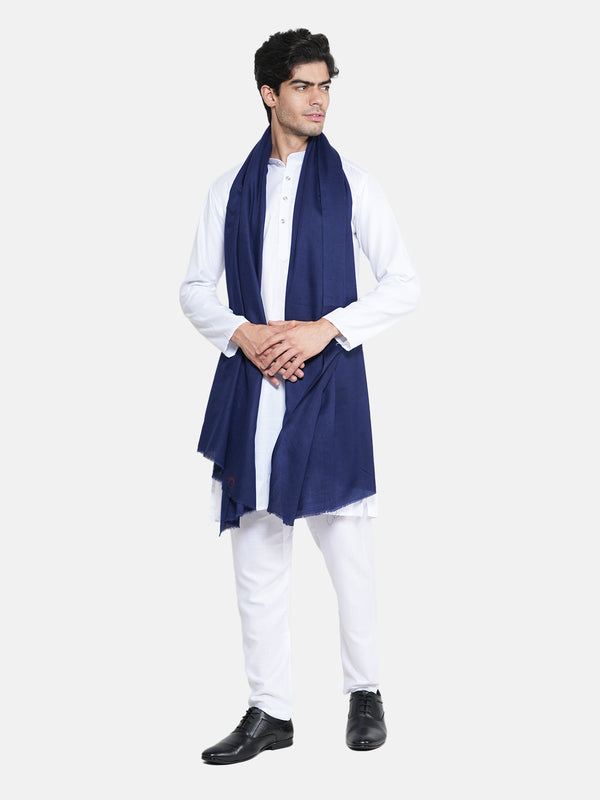 Solid Blue Fine Wool Mens Shawl – Soft Winter Wrap (80 x 40 Inches)