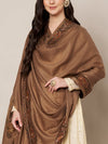 Woolen Women Shawl in Brown with Embroidered Traditional Border (80 x 40 Inches)