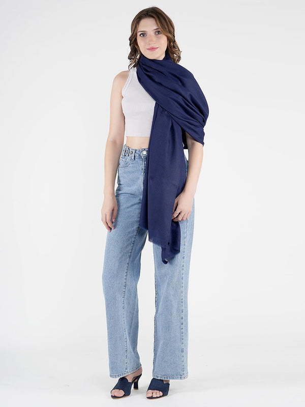 Solid Blue Fine Wool Women Shawl – Soft Winter Wrap (80 x 40 Inches)