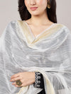 White Chanderi Silk Dupatta with Gold Border & Tassels (Size: 2.5x1 m Approx)