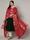 Red Silk Gharchola Bandhej Dupatta with Gold Zari Border (Size: 2.5x1 m Approx)