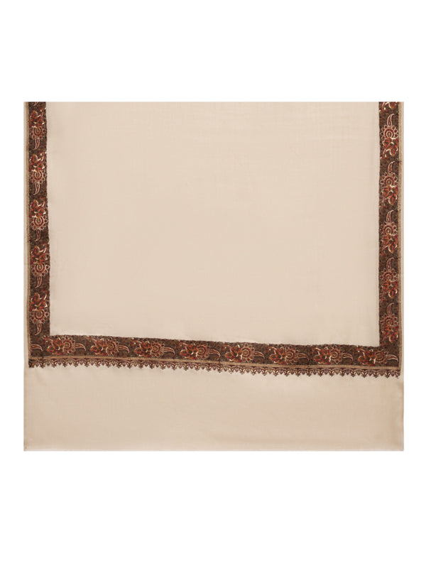 Classic Woolen Mens Shawl with Embroidered Border in Rich Beige (80 x 40 Inches)