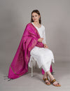 Pink Banarasi Silk Dupatta with Gold Zari Buti & Ornate Border (Size: 2.5x1 m Approx)