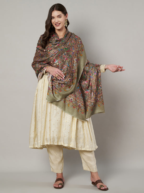 Printed Bamboo Silk Women Shawl – Bottle Green Floral Statement Wrap (80 x 40 Inches)