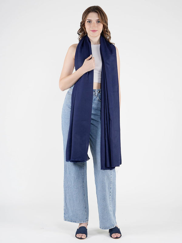 Solid Blue Fine Wool Women Shawl – Soft Winter Wrap (80 x 40 Inches)