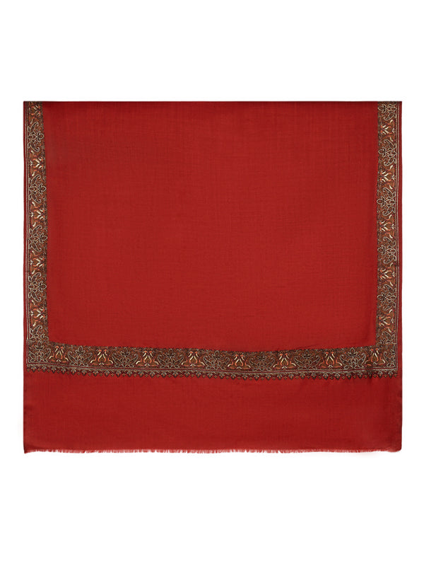 Red Woolen Mens Shawl with Traditional Multicolour Embroidered Border (80 x 40 Inches)