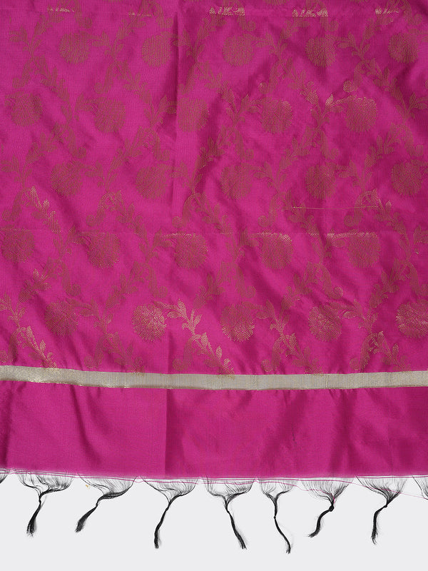 Rani Banarasi Silk Dupatta with All-Over Woven Floral Motifs & Rich Zari Border (Size: 2.5x1 m Approx)