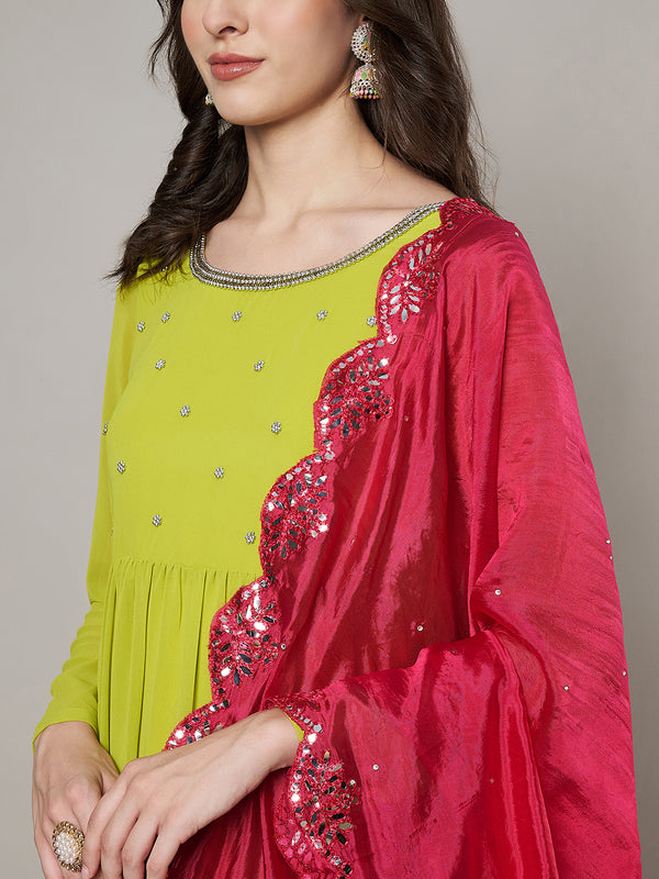 Rani Silk Dupatta with Scalloped Cutwork Border & Sequin Highlights (Size: 2.5x1 m Approx)