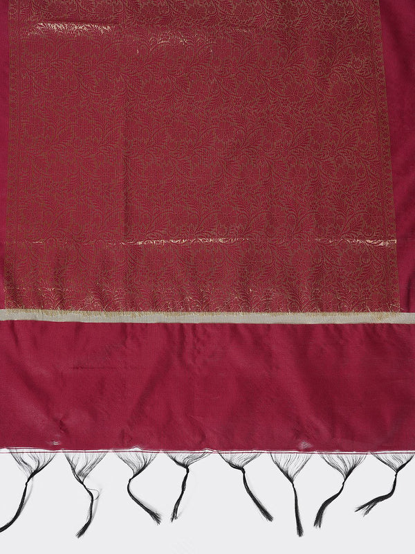 Maroon Banarasi Silk Dupatta with All-Over Woven Floral Zari Jaal (Size: 2.5x1 m Approx)