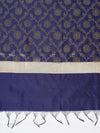 Dark Blue Banarasi Silk Dupatta with All-Over Woven Floral Motifs & Rich Zari Border (Size: 2.5x1 m Approx)