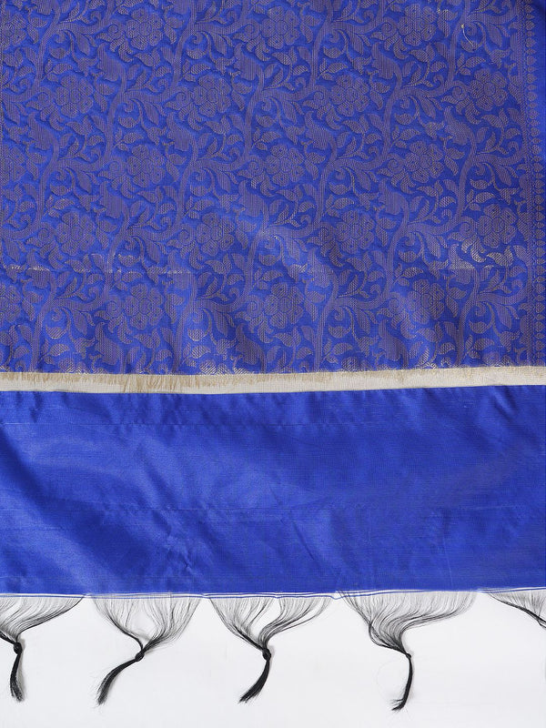 Blue Banarasi Silk Dupatta with Intricate Woven Zari Motifs & Classic Border (Size: 2.5x1 m Approx)