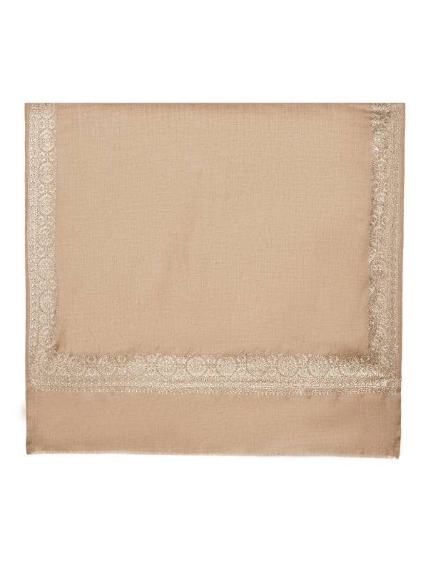Beige Woolen Women Shawl with Gold Border – 80x40 Inches
