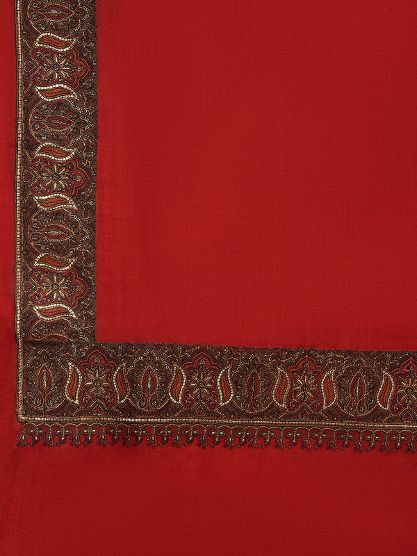 Woolen Mens Shawl in Warm Red with Heritage-Inspired Embroidered Border (80 x 40 Inches)