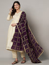 Purple Chinon Dupatta with Gold Grid Embellishment (Size: 2.5x1 m Approx)