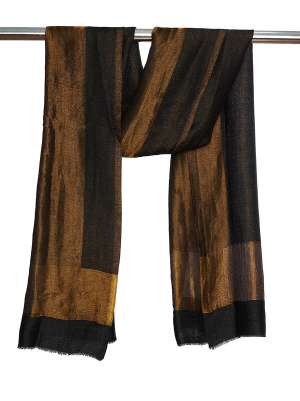 Reversible Wool Black Women Stole with Moonlight Zari Border | Elegant Winter Wrap | 80 × 28 Inches