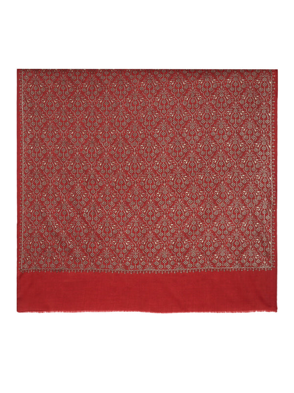 Woolen Mens Shawl in Maroon with All-Over Floral Jaal Weave (80 x 40 Inches)