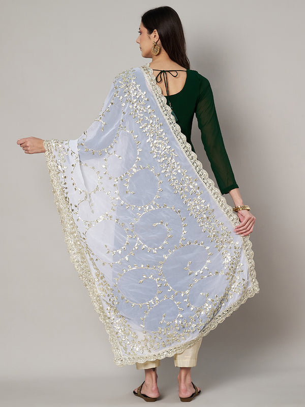 White Georgette Dupatta with Hand Gota Patti Work (Size: 2.5x1 m Approx)