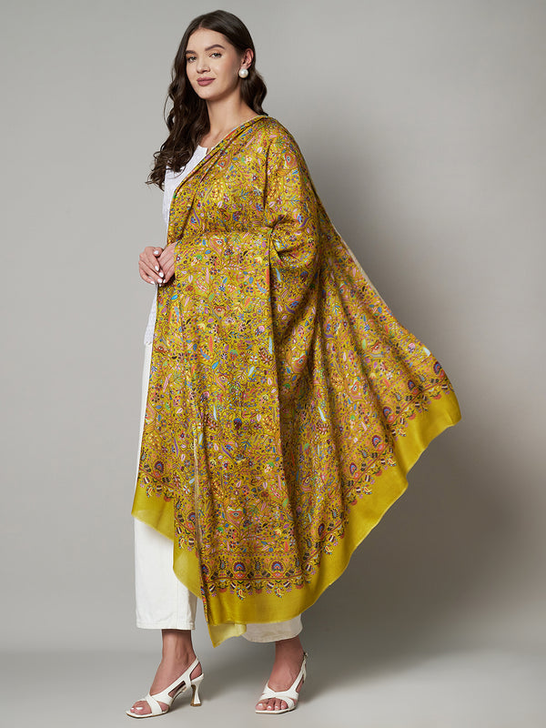 Printed Bamboo Silk Women Shawl – Mustard Floral Statement Wrap (80 x 40 Inches)