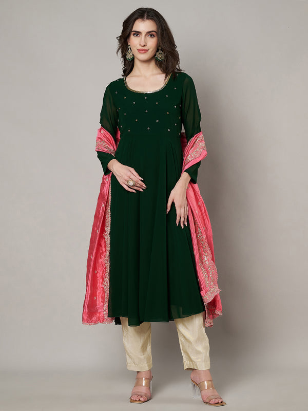 Pink Chinon Dupatta with Scalloped Embroidered Border & Sequin Motifs (Size: 2.5x1 m Approx)