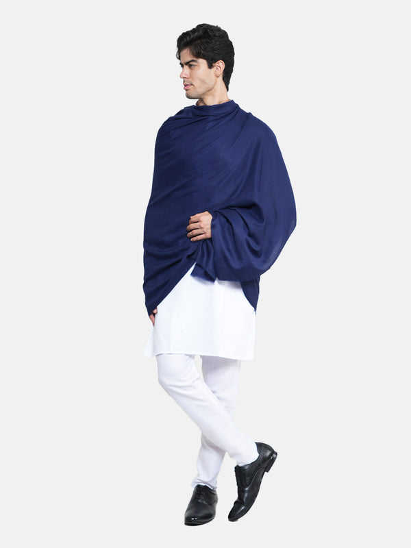 Solid Blue Fine Wool Mens Shawl – Soft Winter Wrap (80 x 40 Inches)