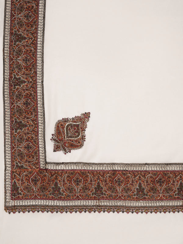 Ivory Woolen Mens Shawl with Intricate Embroidered Detailing – Heritage Wrap (80 x 40 Inches)