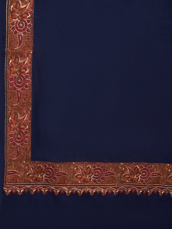 Classic Woolen Mens Shawl with Embroidered Border in Rich Blue (80 x 40 Inches)