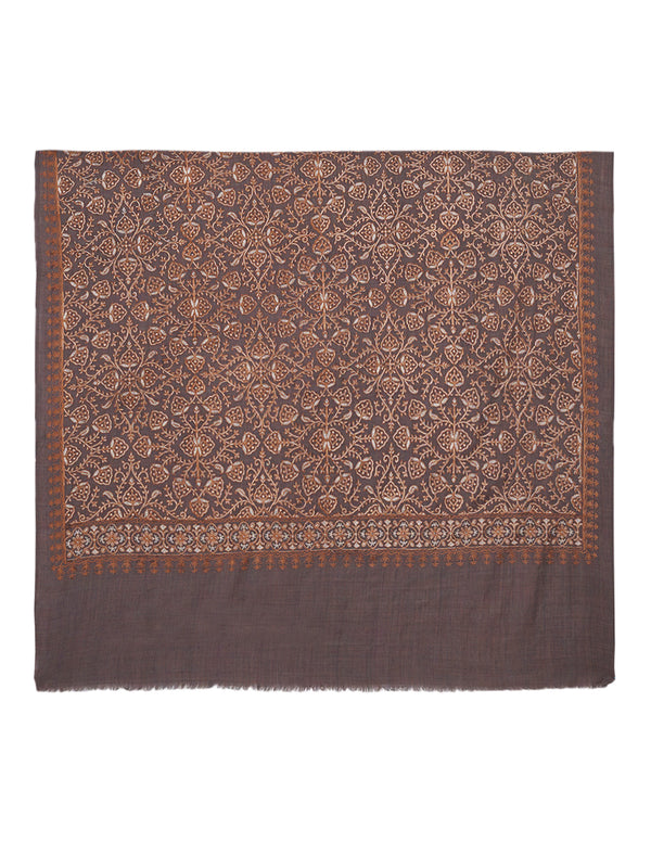 Woolen Mens Shawl with Intricate Traditional Motif & Ornate Woven Border | 80 x 40 Inches