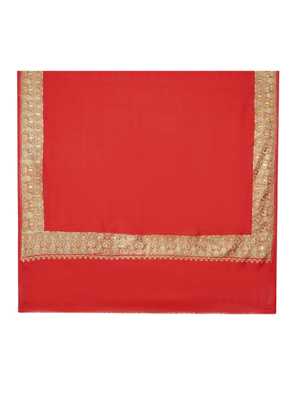 Solid Red Woolen Mens Shawl with Rich Embroidered Border – 80 x 40 Inches