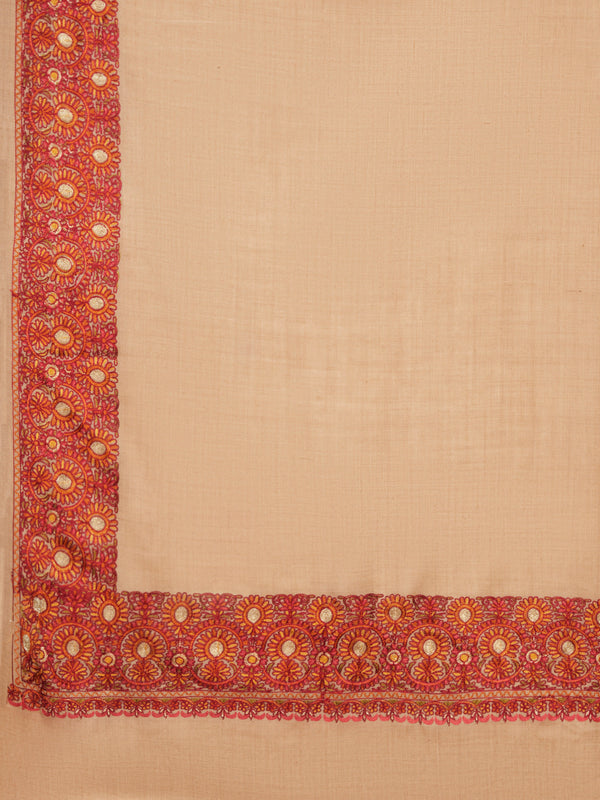 Beige Woolen Mens Shawl with Traditional Embroidered Border (80 x 40 Inches)