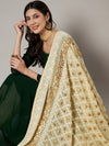 Ivory Georgette Dupatta with Gold Foil Booti & Lace Border (Size: 2.5x1 m Approx)