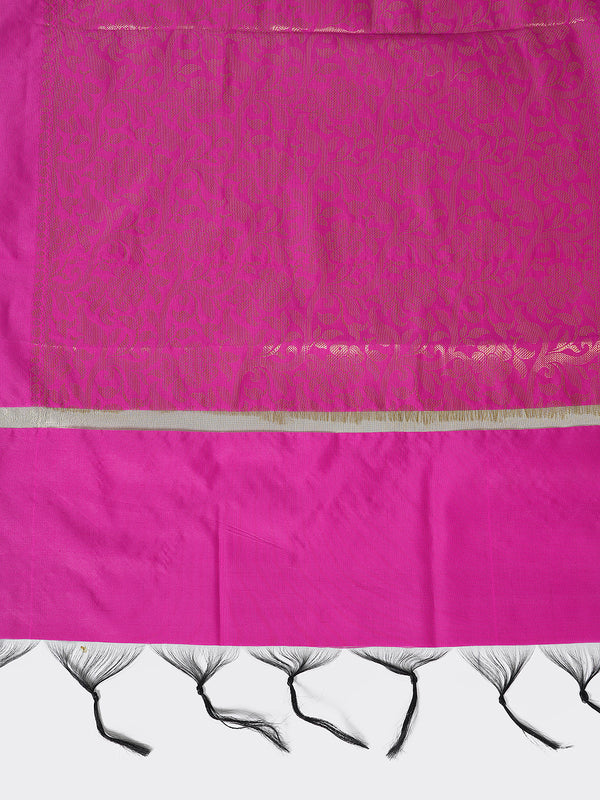 Rani Banarasi Silk Dupatta with Intricate Woven Zari Motifs & Classic Border (Size: 2.5x1 m Approx)