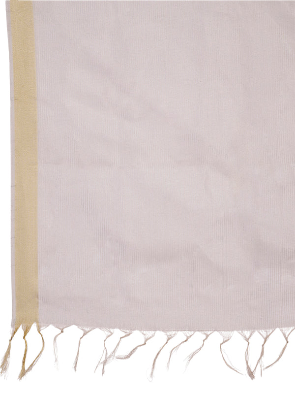 Silver Cotton Silk Dupatta with Subtle Woven Texture (Size: 2.5x1 m Approx)
