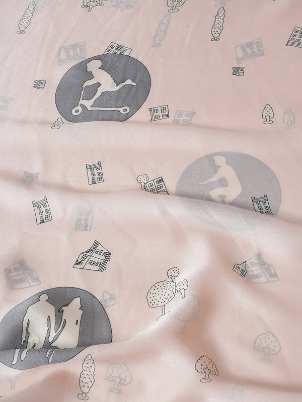 Printed Silk Women Stole with Artistic Motif Design | Elegant Lightweight Wrap (80 × 28 Inches)