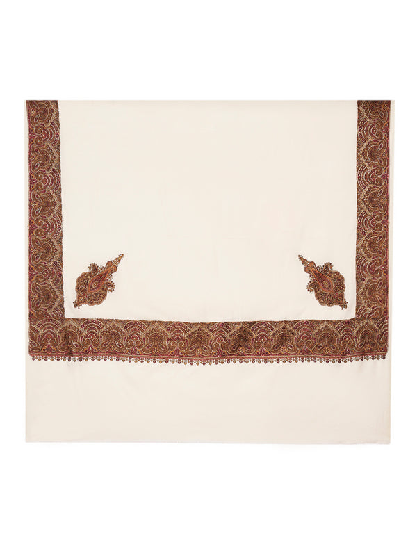 Elegant White Woolen Women Shawl with Embroidered Border – Ethnic Wrap (80 x 40 Inches)