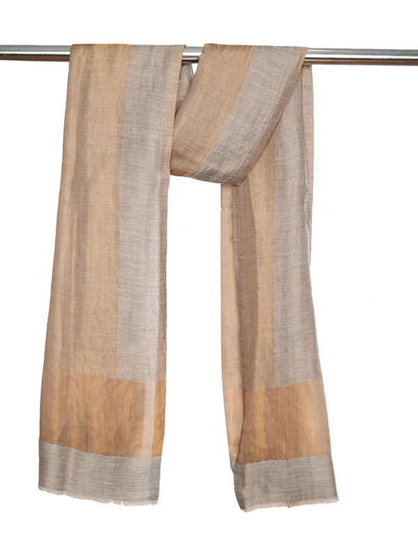 Reversible Wool Grey Women Stole with Moonlight Zari Border | Elegant Winter Wrap | 80 × 28 Inches