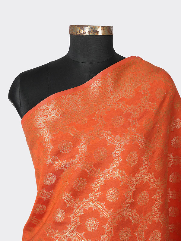 Orange Banarasi Silk Dupatta with Elegant Woven Floral Jaal (Size: 2.5x1 m Approx)