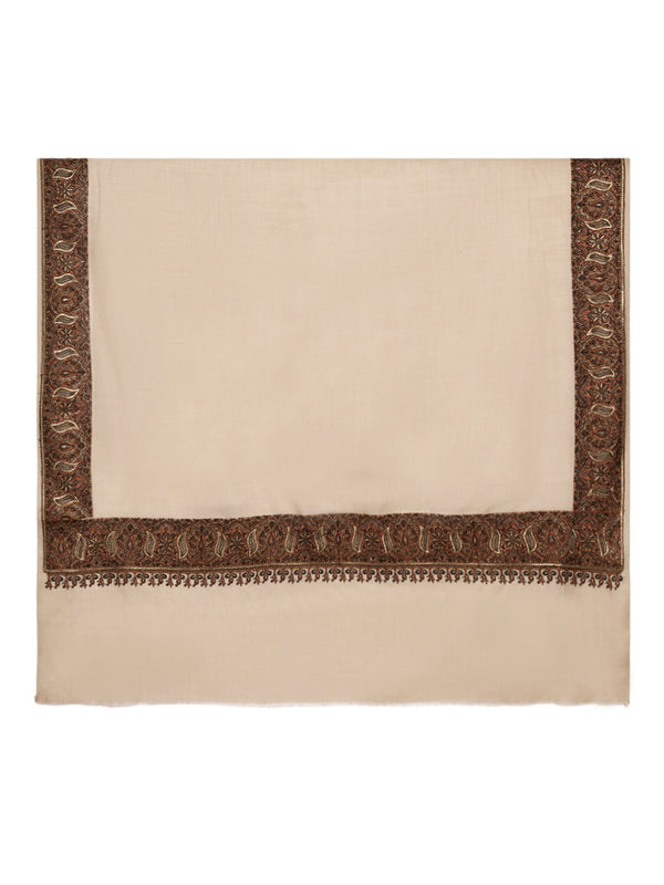 Woolen Mens Shawl in Light Brown with Heritage-Inspired Embroidered Border (80 x 40 Inches)
