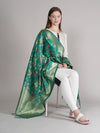 Emerald Green Paithani Silk Dupatta with Multicolour Floral Zari Weave (Size: 2.5x1 m Approx)