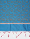 Sky Blue Banarasi Silk Dupatta with All-Over Woven Floral Motifs & Rich Zari Border (Size: 2.5x1 m Approx)