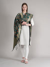 Bottle Green Paithani Silk Dupatta with Multicolour Floral Zari Weave (Size: 2.5x1 m Approx)