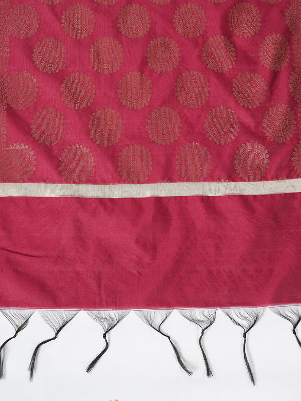 Maroon Banarasi Silk Dupatta with Woven Butti Motifs & Zari Border (Size: 2.5x1 m Approx)