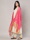 Rani Chanderi Silk Dupatta with Gold Border & Tassels (Size: 2.5x1 m Approx)