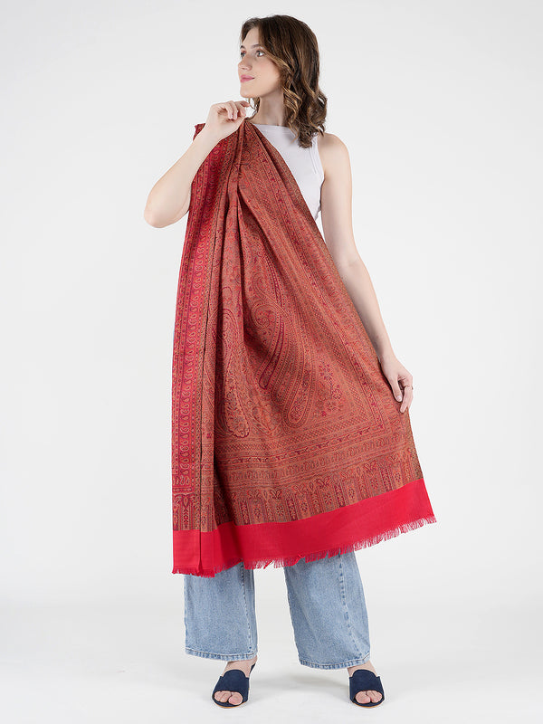 Red Jamawar Wool Blend Women Shawl with Intricate Paisley Weave – 80×40 Inches